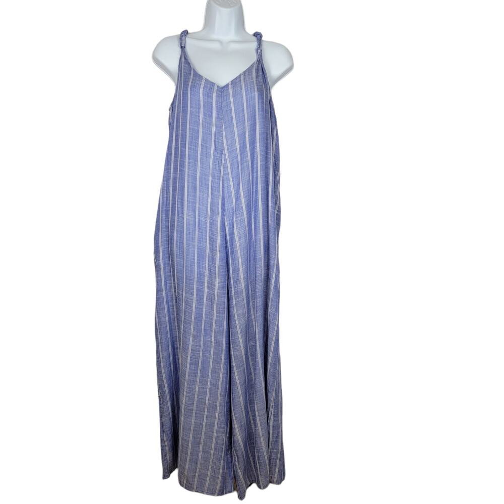 Surf Style 100% Rayon Blue Striped Romper Wide Leg Jumpsuit - Size S